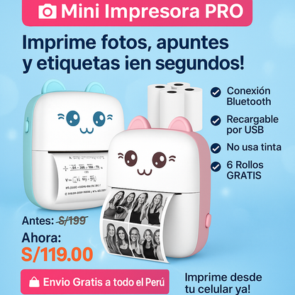 Mini Impresora + 6 Rollos GRATIS (no adhesivo)